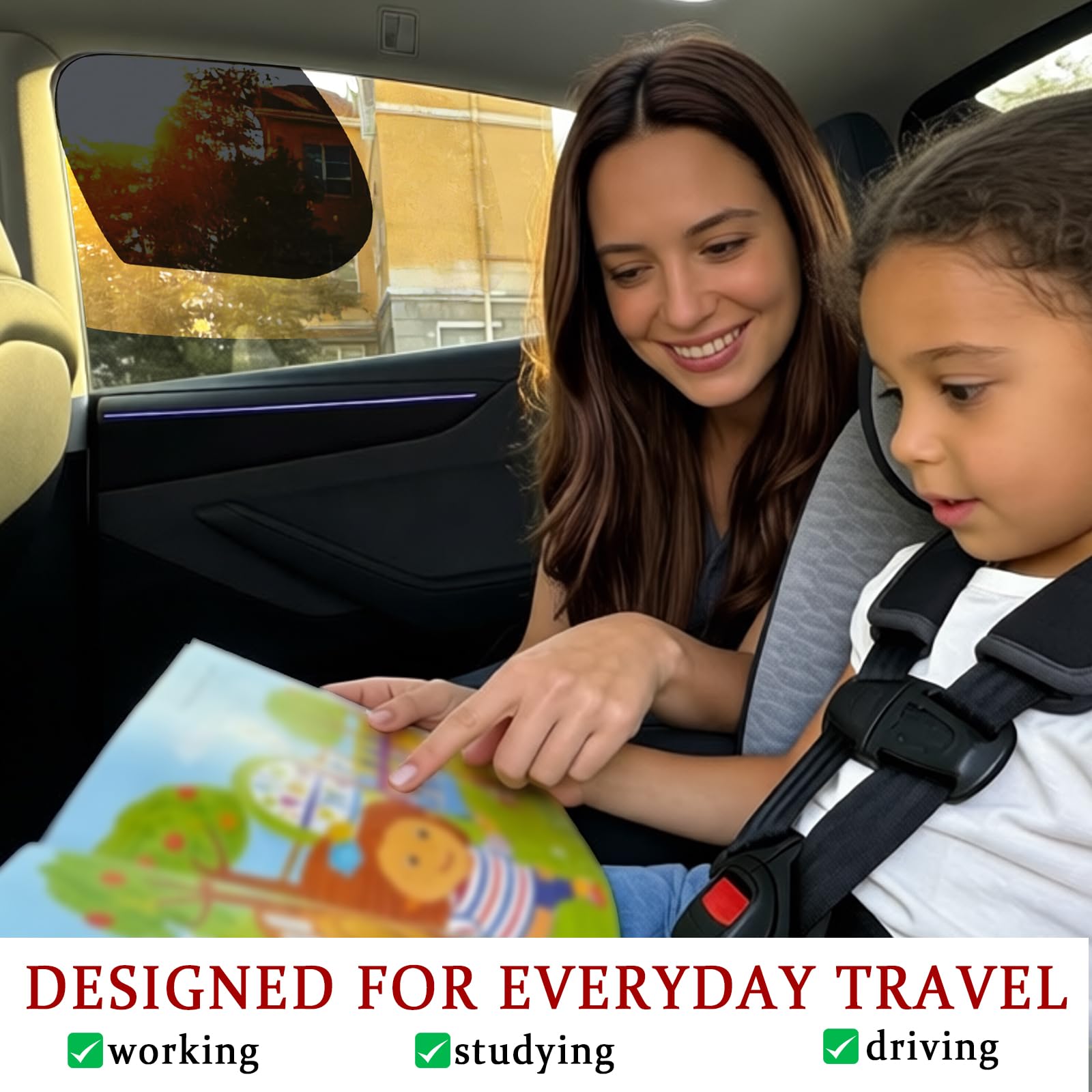 SWLOR baby backseat comfort during drives with sunshade in place.