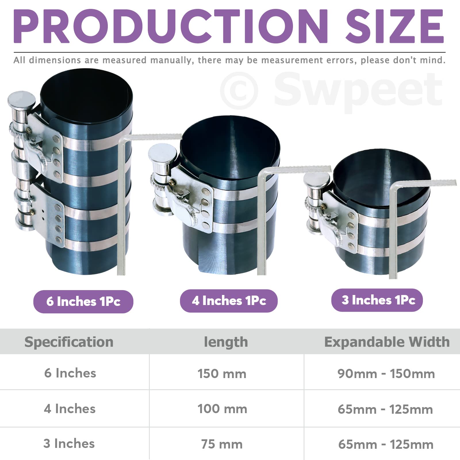 Swpeet 8Pcs piston ring compressor kit 4-inch for smooth piston seating