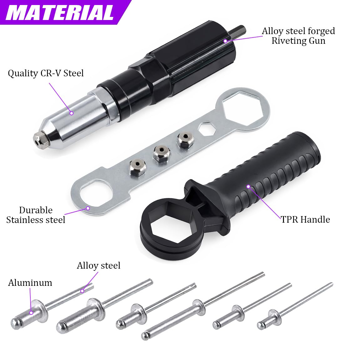 Swpeet electric drill conversion chuck for easy rivet gun attachment.