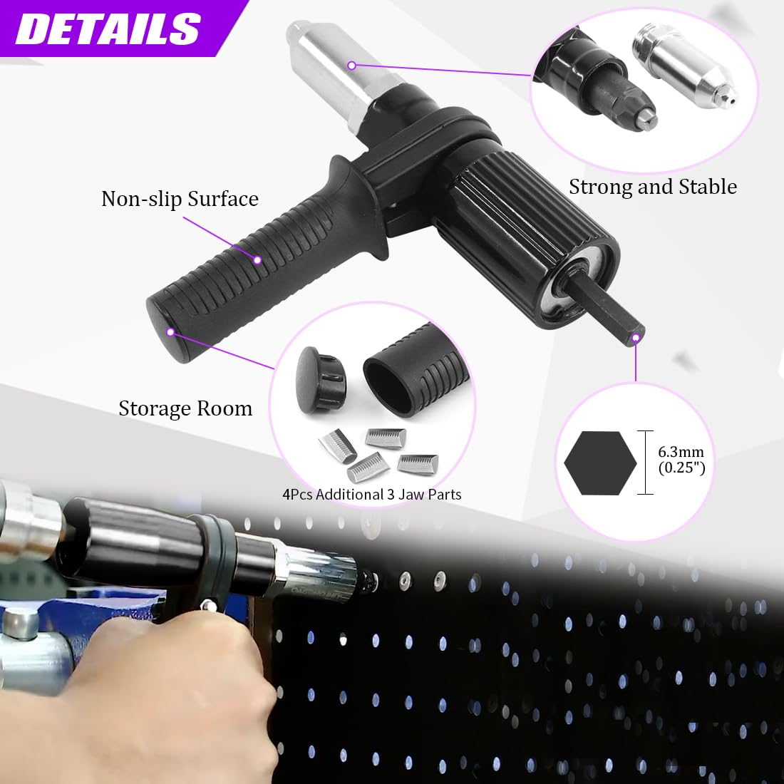 Swpeet handle wrench included for secure grip and precise riveting control.