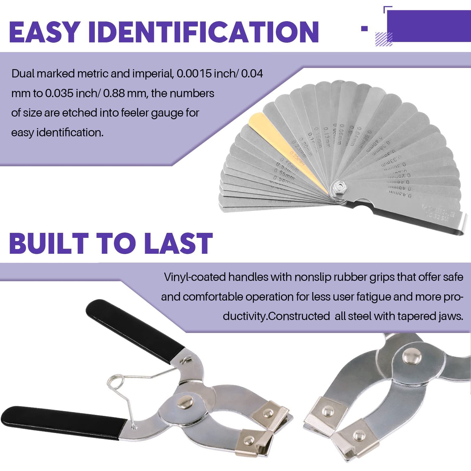 Swpeet stainless steel feeler gauge with dual markings for accurate gaps