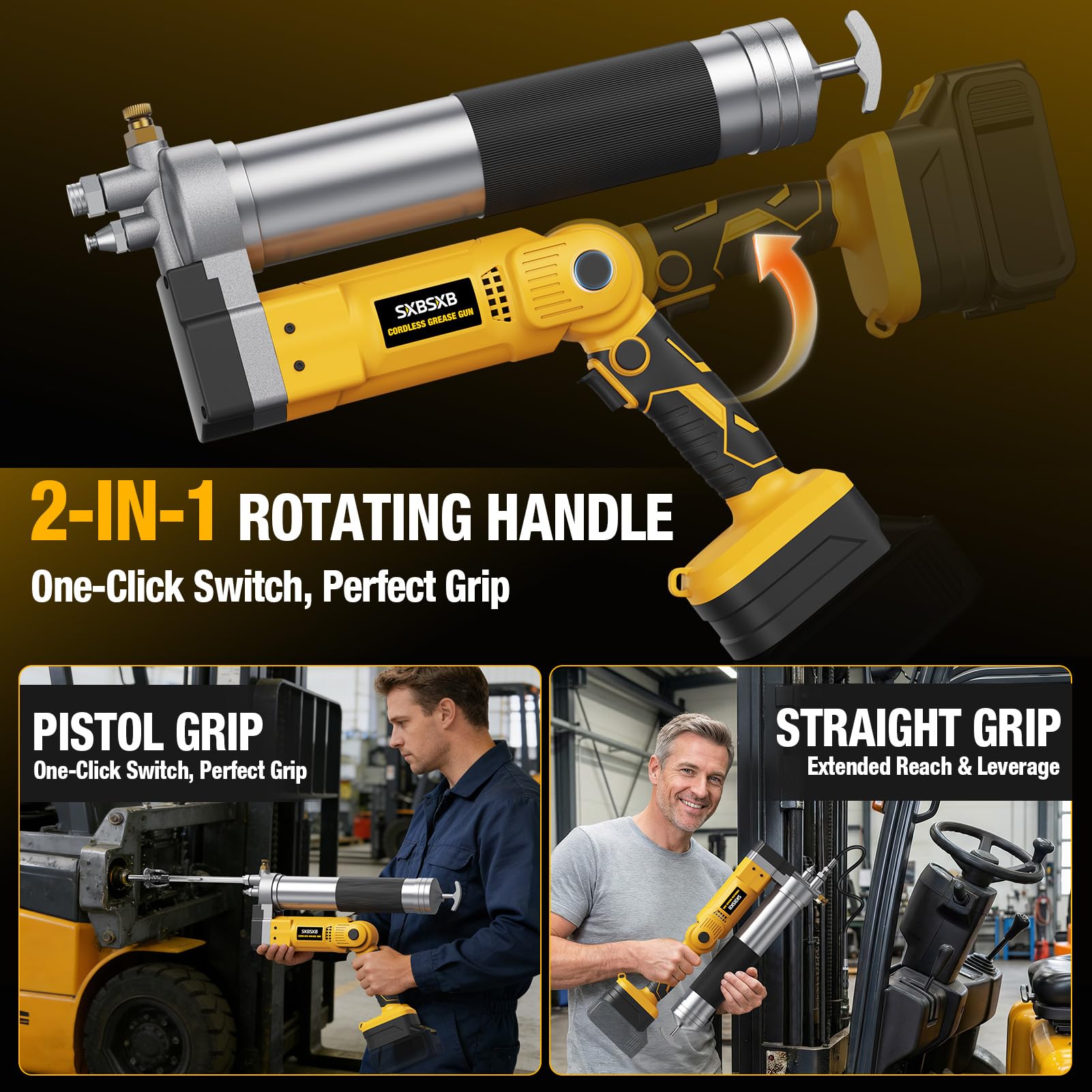 SXBSXB grease gun compatible with DeWalt 20V MAX batteries for cordless convenience.
