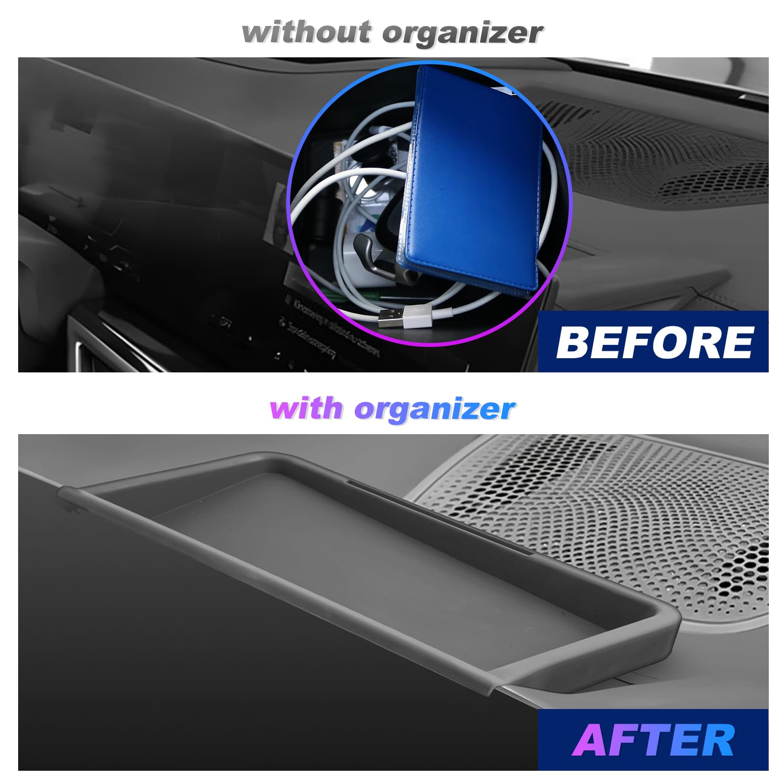 SXCY tray behind screen area highlighting phone slot and compartments