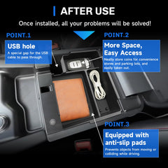 SXCY Explorer console tray highlights durable ABS construction with a sleek black finish