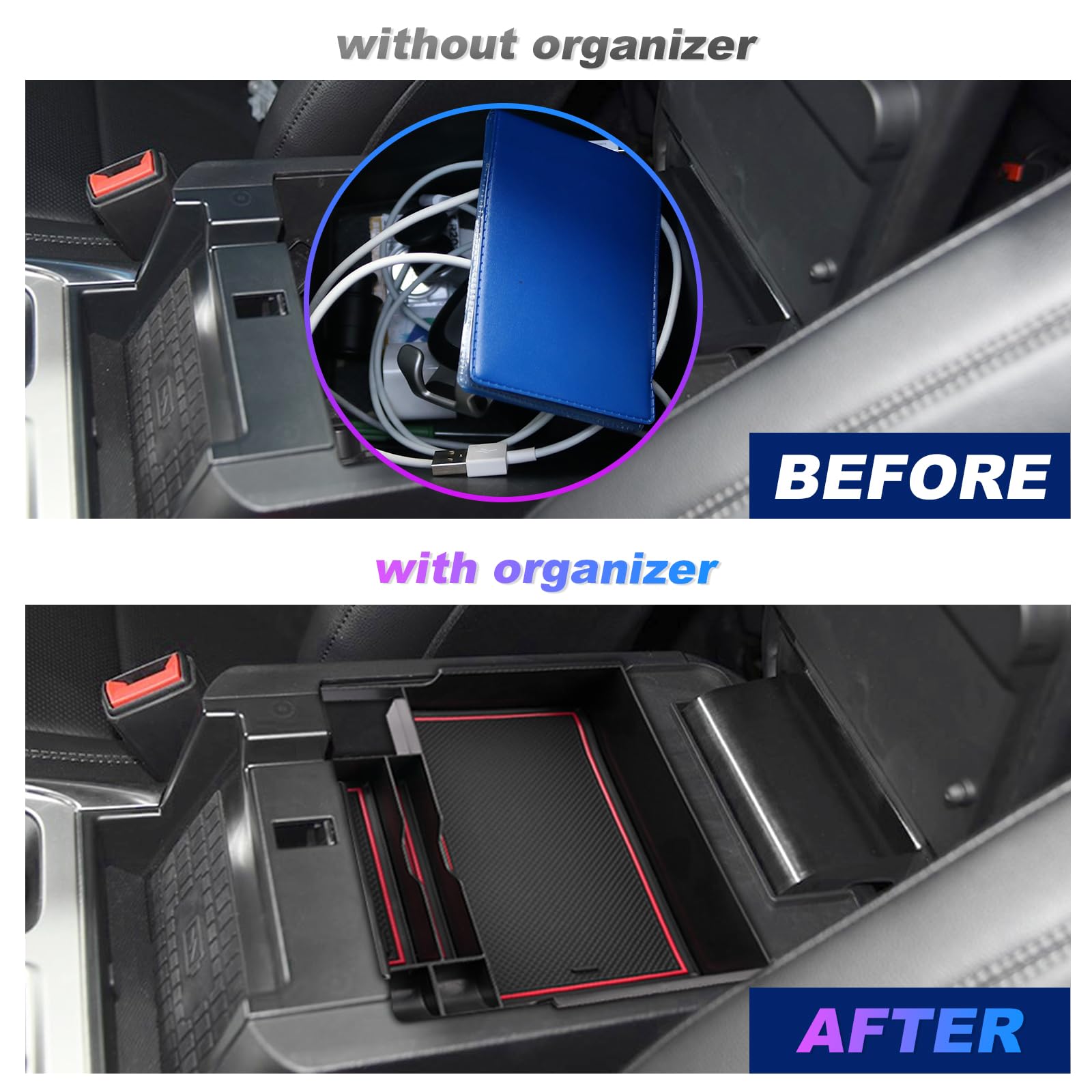SXCY Ford Explorer console organizer with rubber mat reduces rattling and eases cleaning