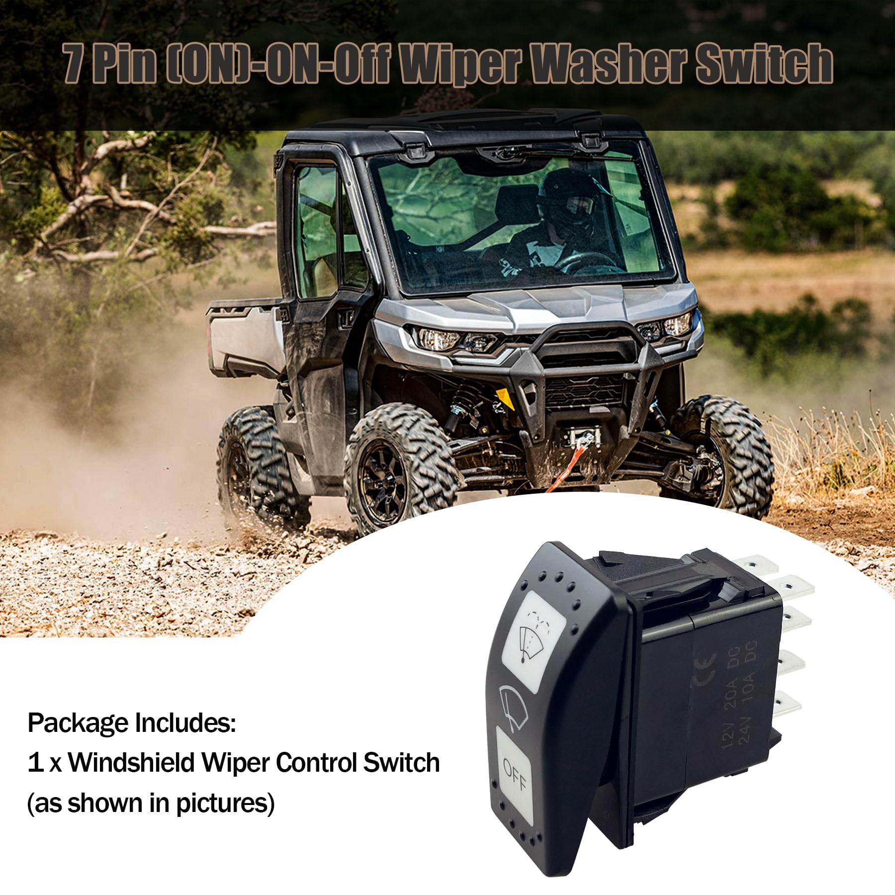 Sxqddz wiper switch side angle showing 7-pin ON-ON-OFF configuration.