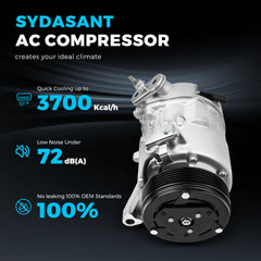 Sydasant AC compressor with 6-pulley grooves for balanced belt load.