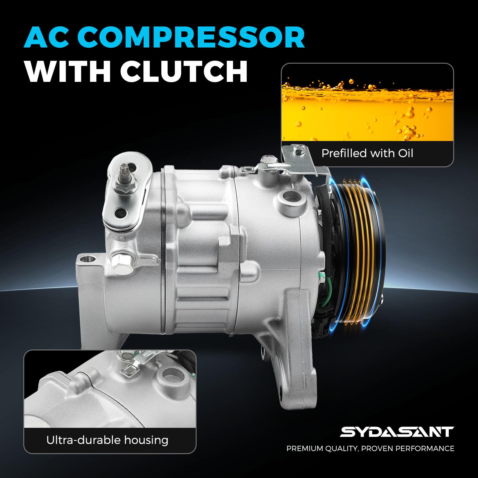 Sydasant AC compressor for Buick Enclave fitment with clutch included improving system reliability.