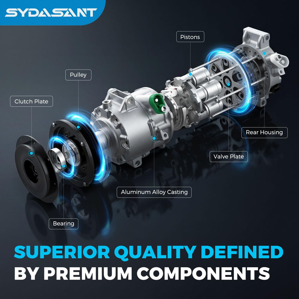 Sydasant oil-prefilled AC compressor ready to install with PAG46 oil.