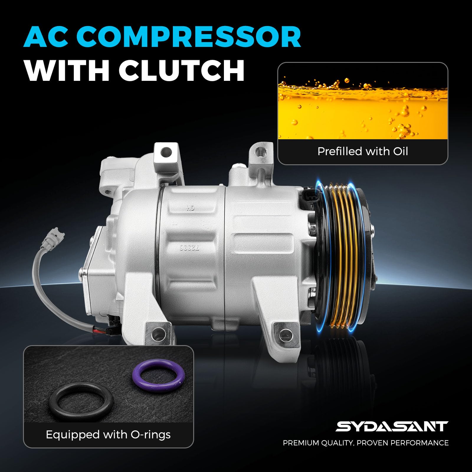 Sydasant AC Compressor Rogue 2014-2020 front view enables efficient cooling
