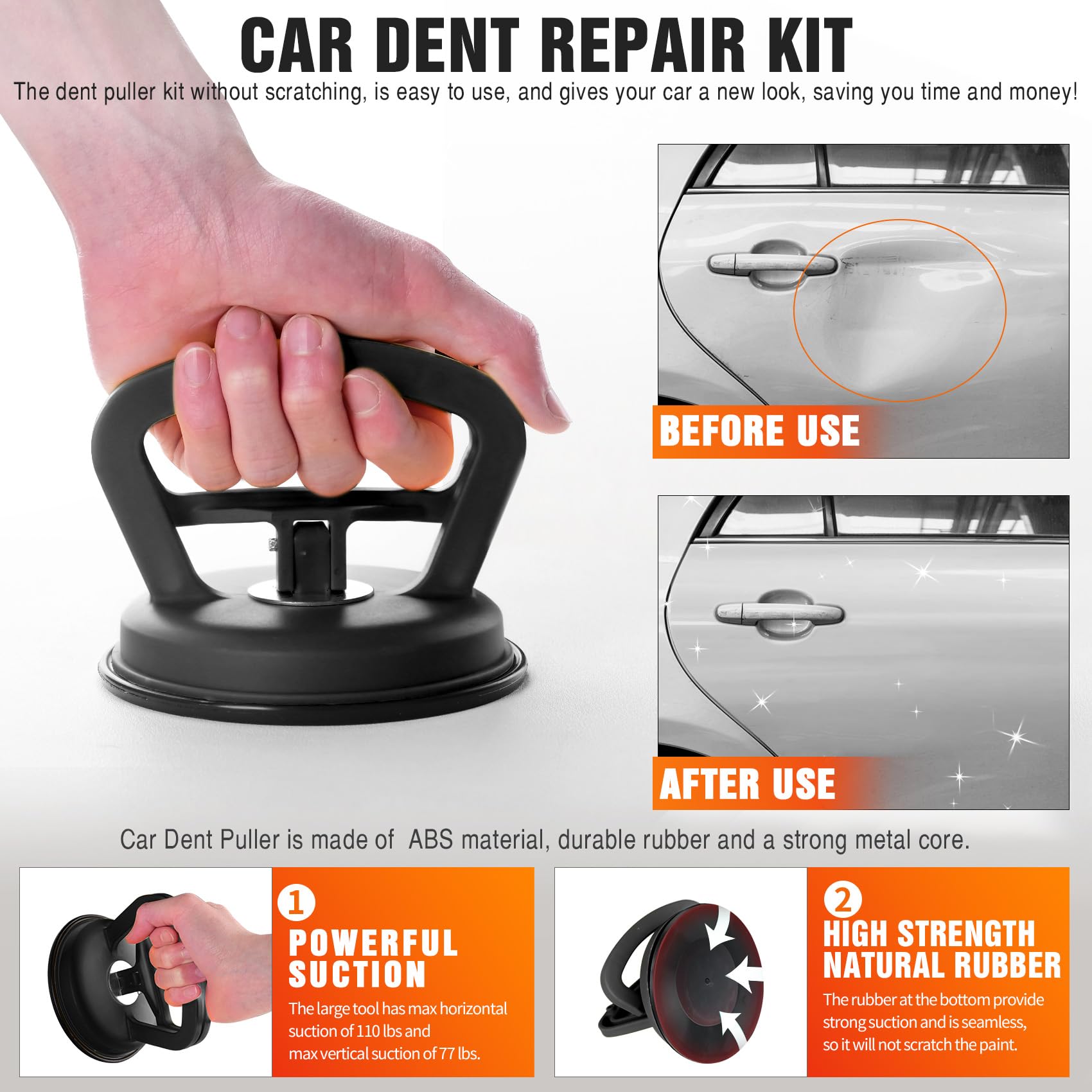 Large 4.5-inch suction cup ready for bigger dents on panels.