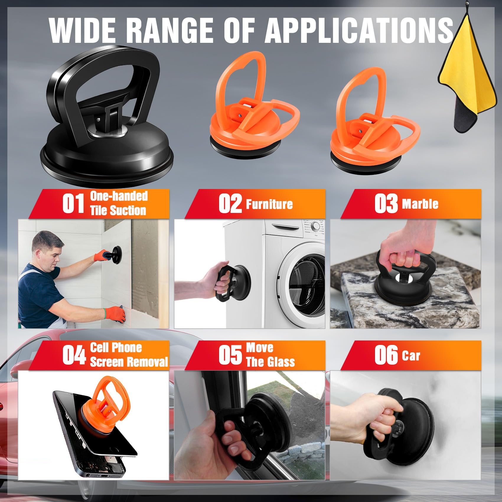 Uses on glass, refrigerators, tiles, and lightweight furniture surfaces.