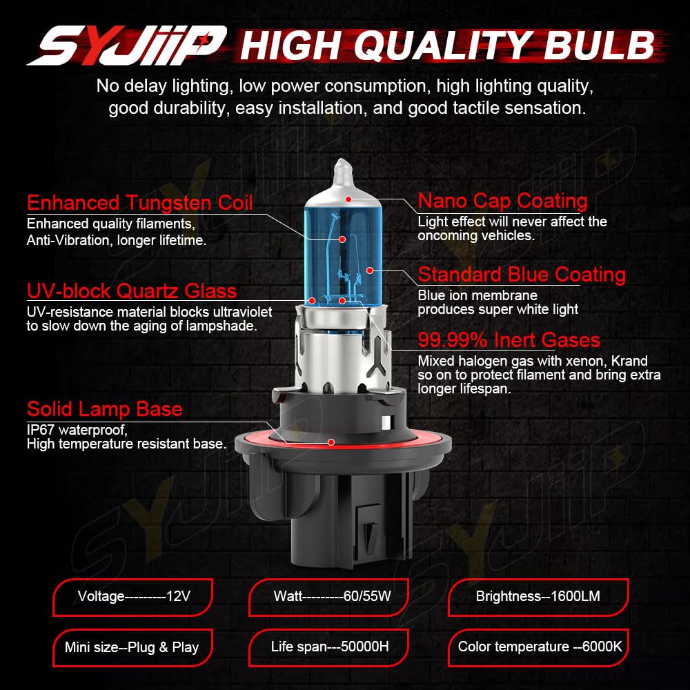 Package shows pair of high/low bulbs and fog light pair for Ford F-Series.