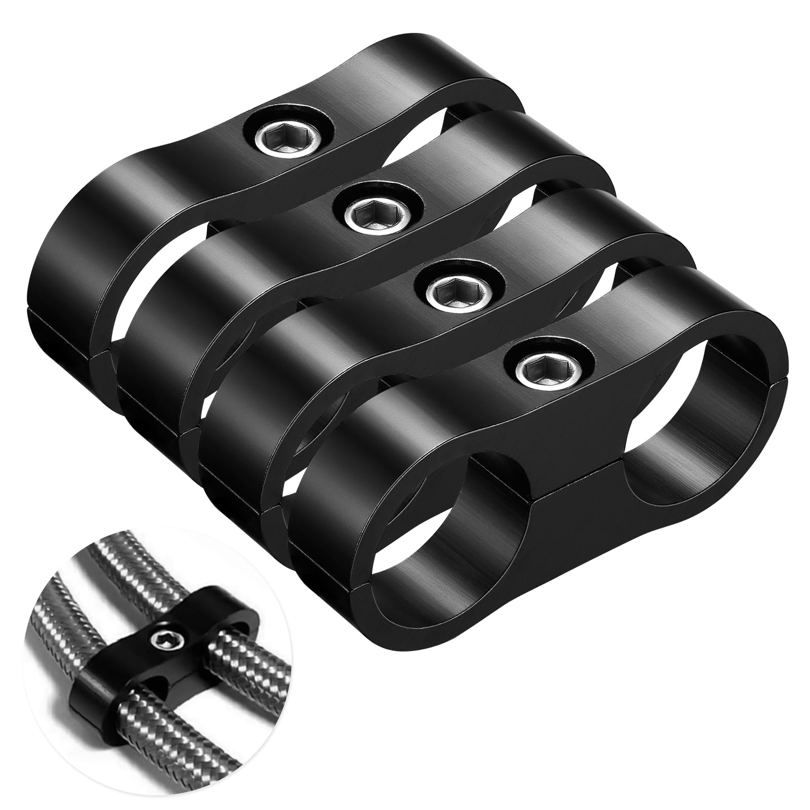 SYKRSS 12AN hose separator clamp set for neat, organized line routing in black aluminum.