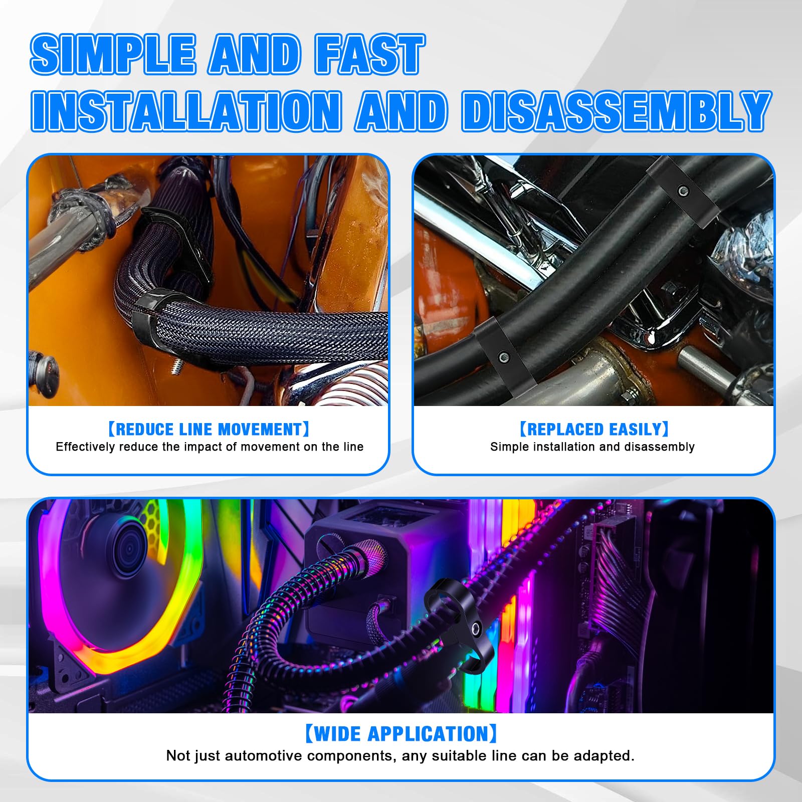 SYKRSS 12AN hose separator clamp aligning brake line for tidy installation.