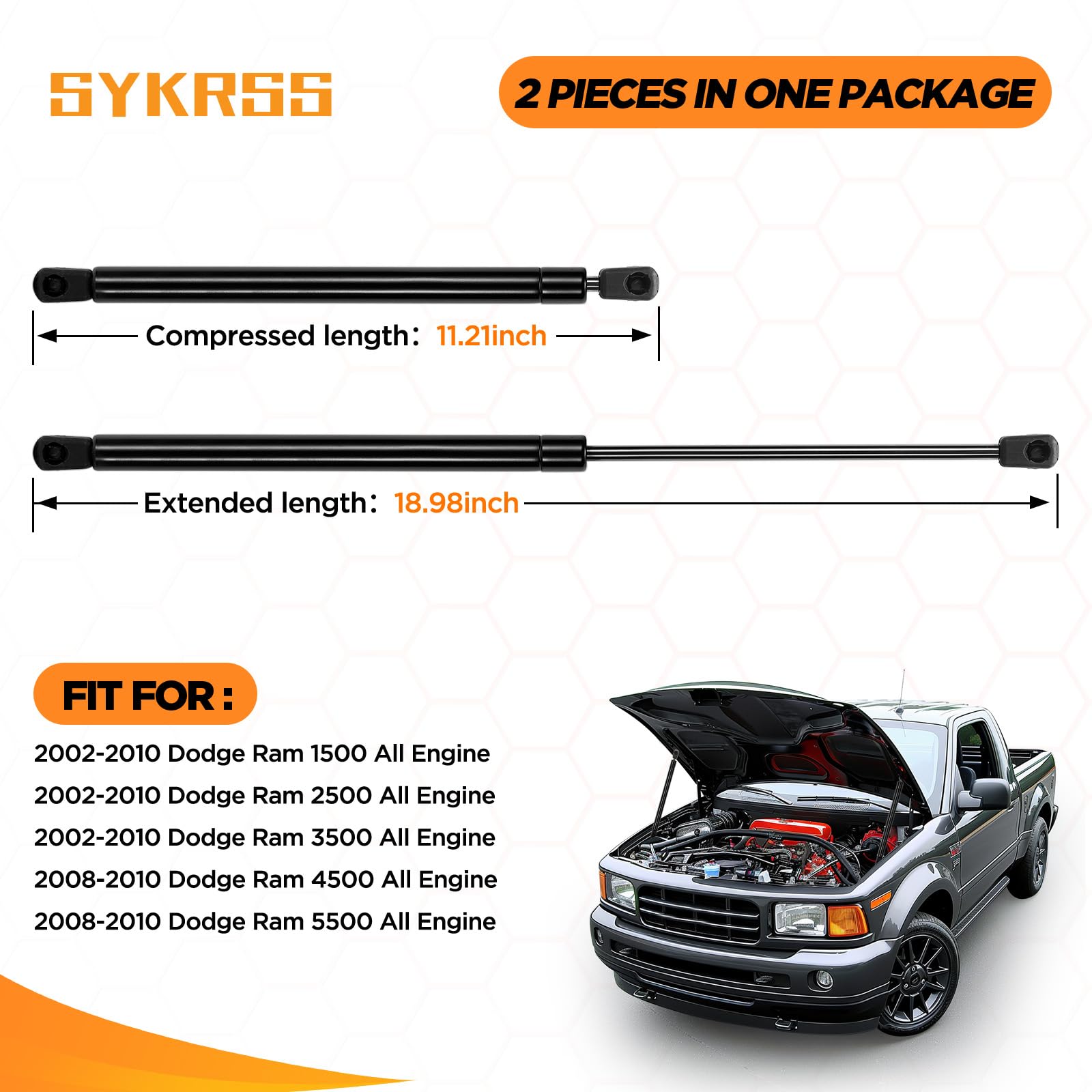 SYKRSS 4364 hood struts side view—smooth hood operation during maintenance.
