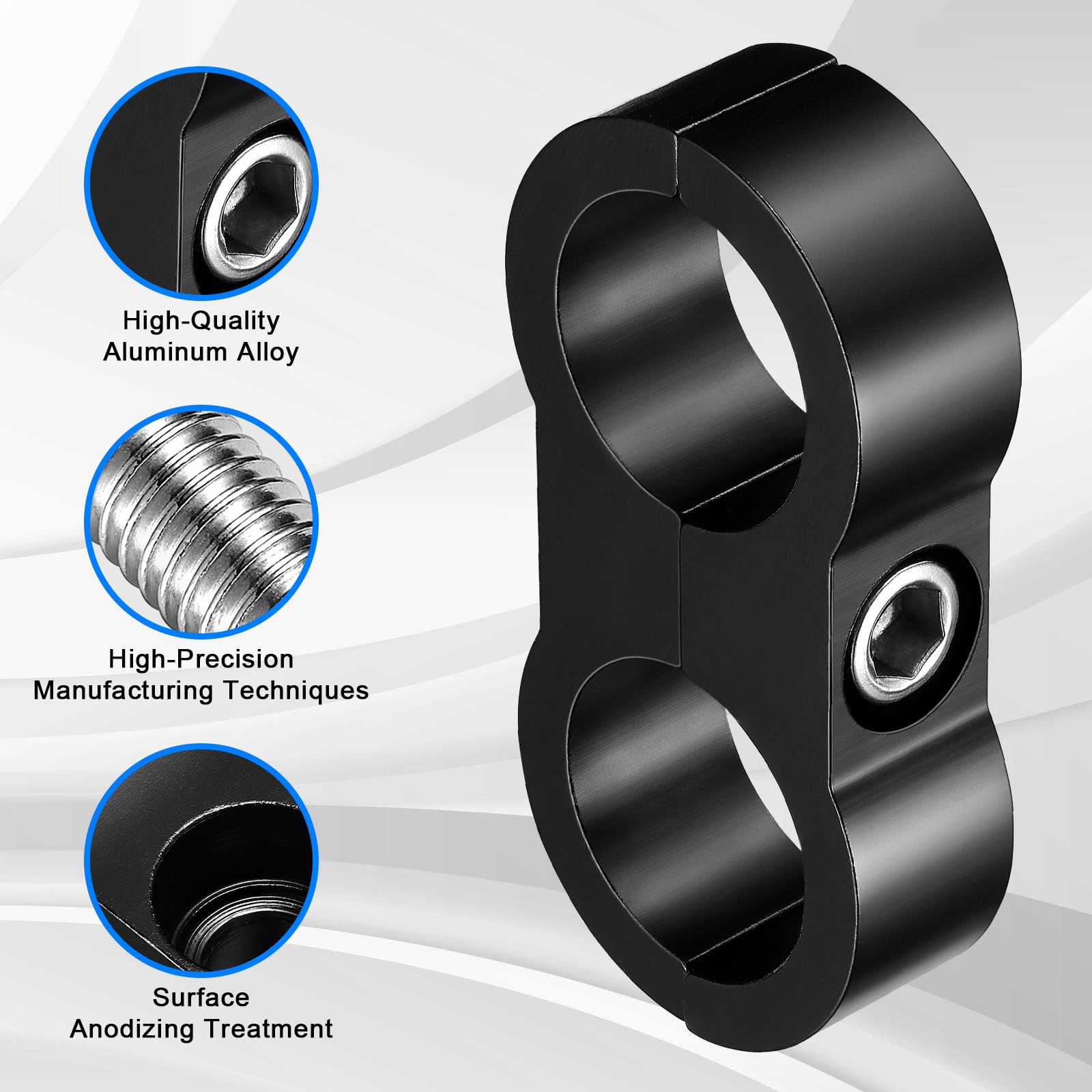 SYKRSS aluminum hose separator clamp close-up shows sturdy, durable construction.