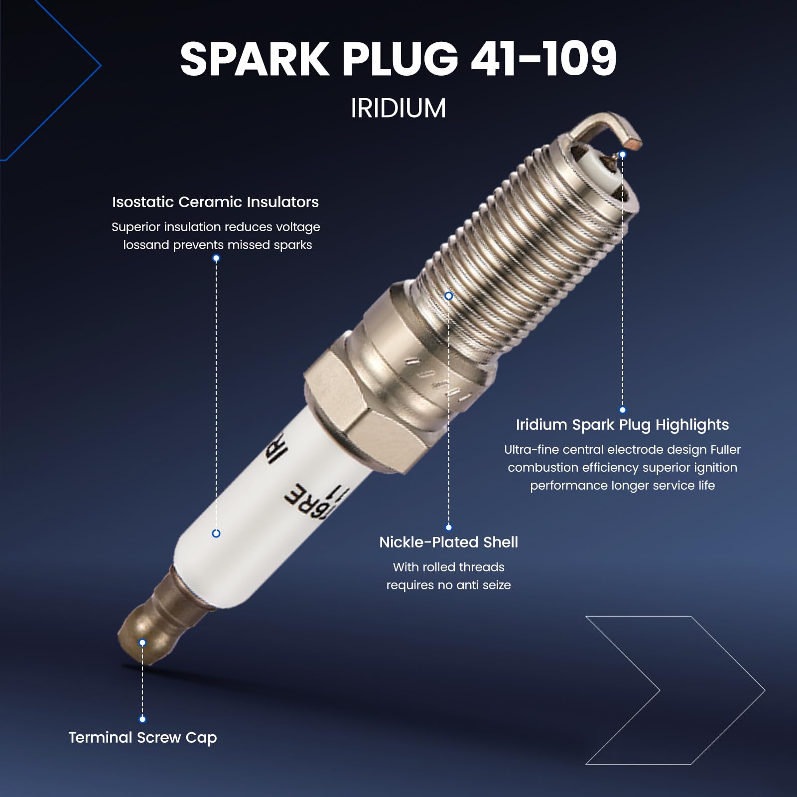 SYKRSS iridium-tipped spark plugs reduce electrode wear over time.