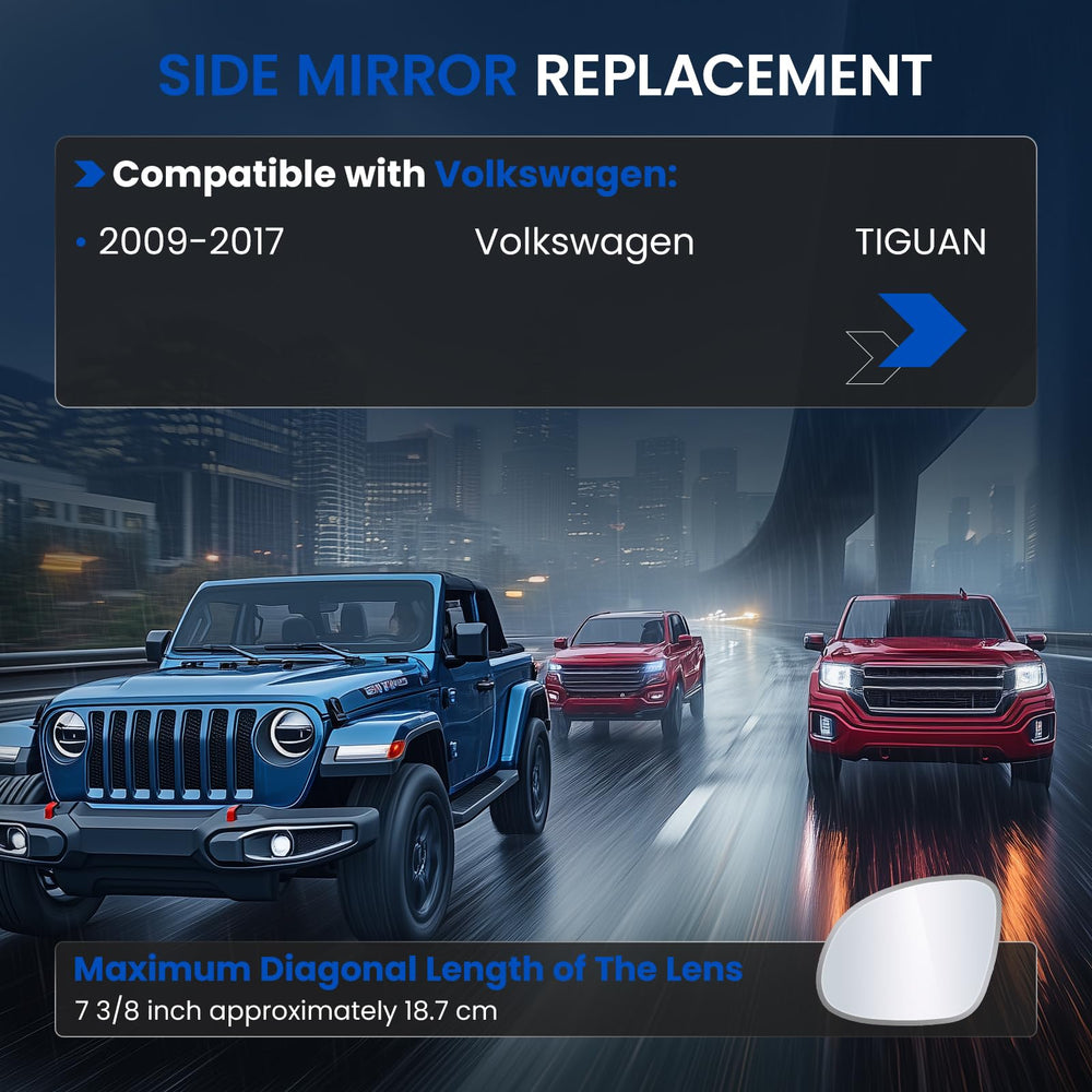 SYKRSS left-side mirror glass without backing plate simplifies direct-fit replacement.