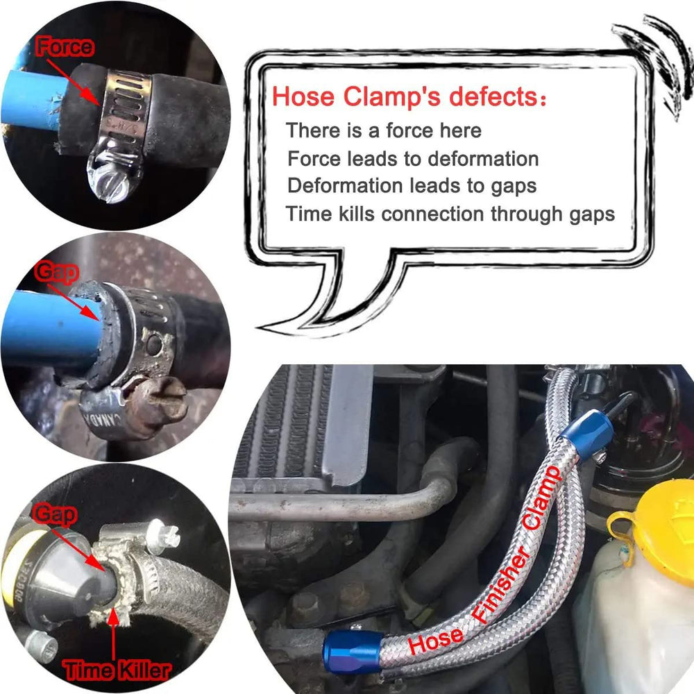 SYKRSS worm-drive clamp close-up shows strong grip on hose.