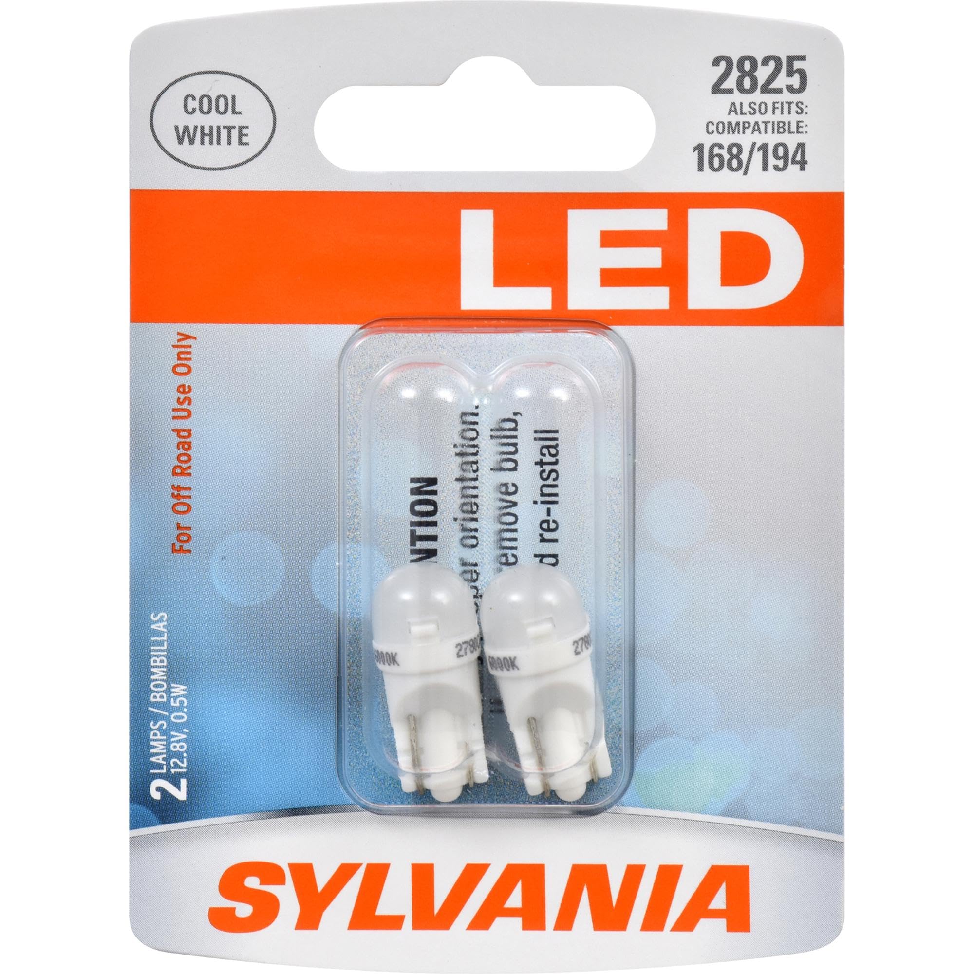 SYLVANIA 2825 T10 W5W LED bulb map light for brighter interior visibility.