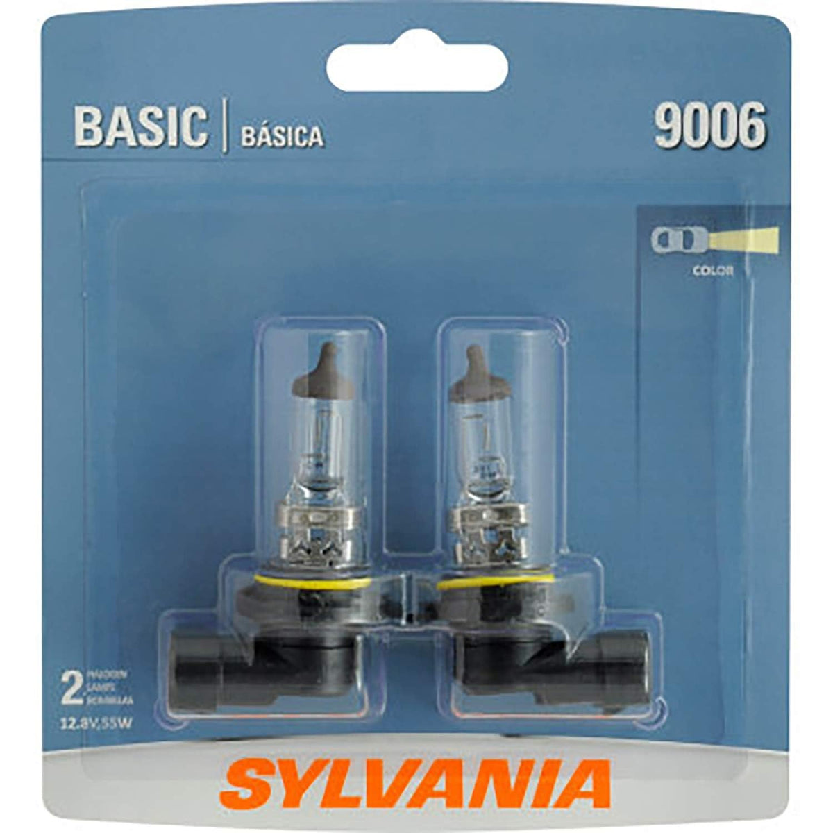 Sylvania 9006 Basic headlight bulb close-up highlighting durable, long-lasting construction.