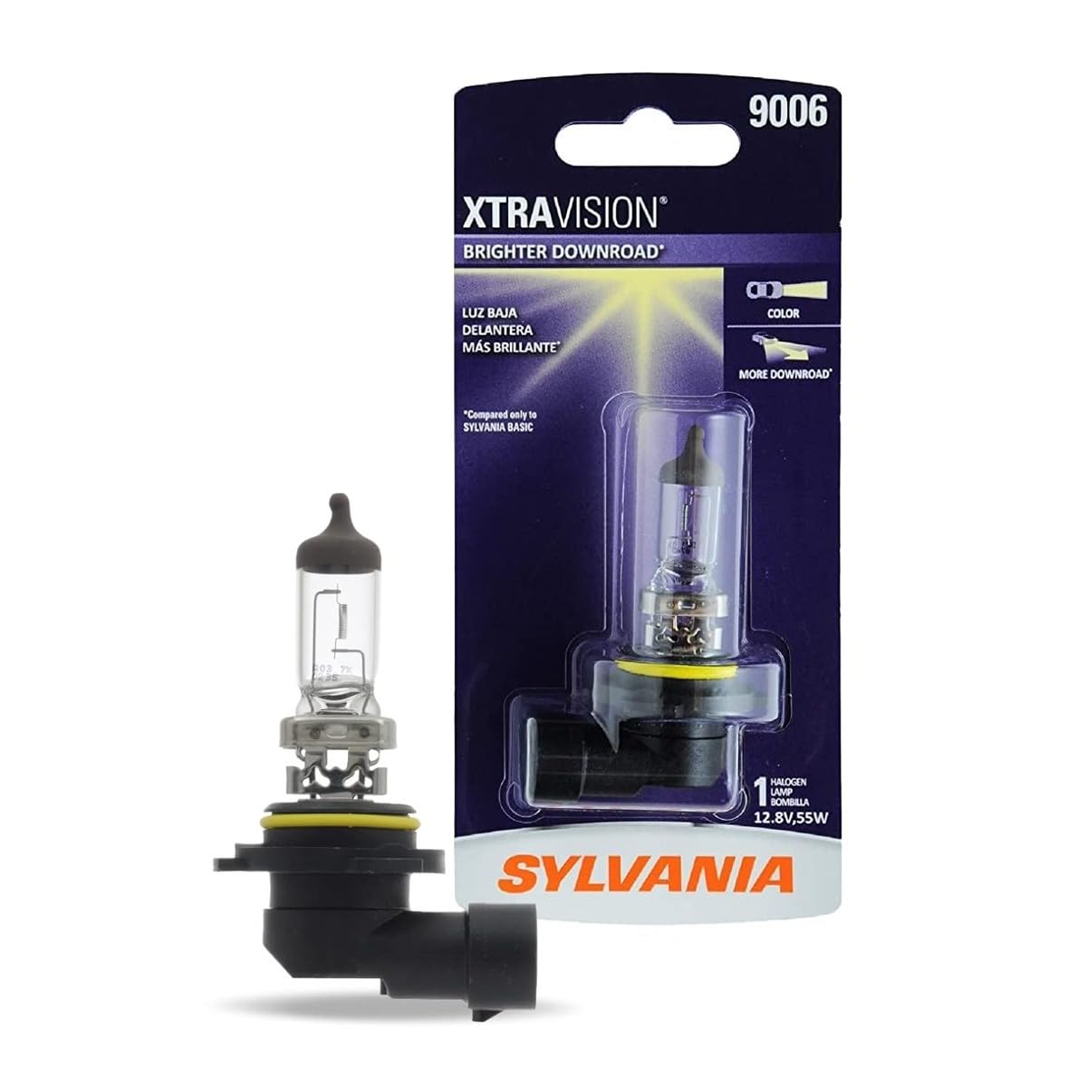 Sylvania 9006 XtraVision headlight bulb front view offers clearer night visibility