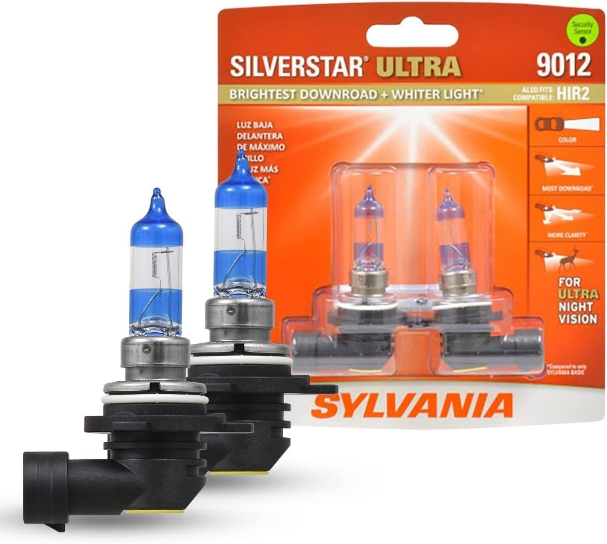 SYLVANIA 9012 SilverStar Ultra front view with bright whiter light for safer night driving