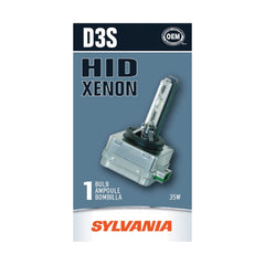 SYLVANIA D3S Basic HID headlight front view showing bright white output for better visibility.