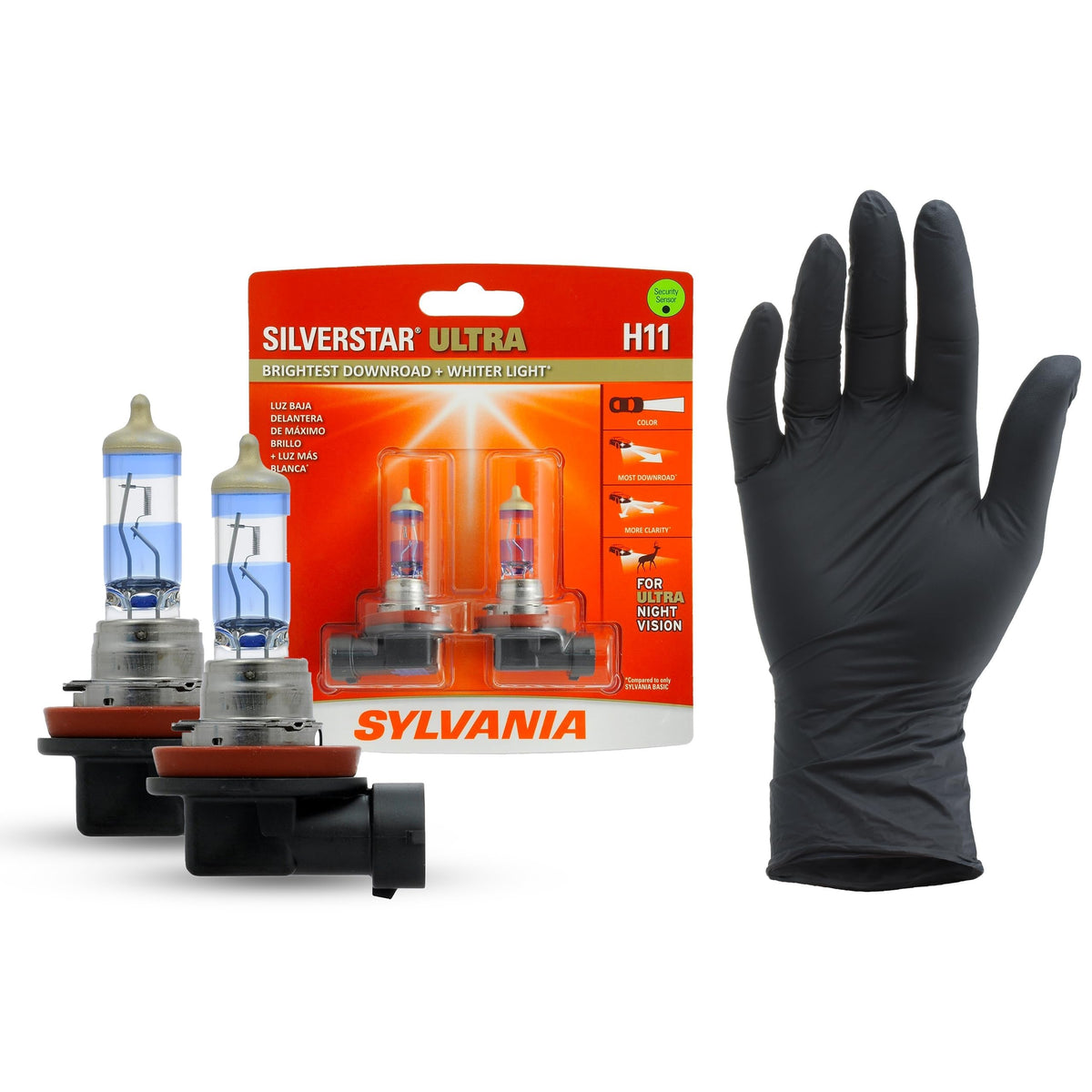 SYLVANIA H11 SilverStar Ultra packaging highlights bright headlight upgrade