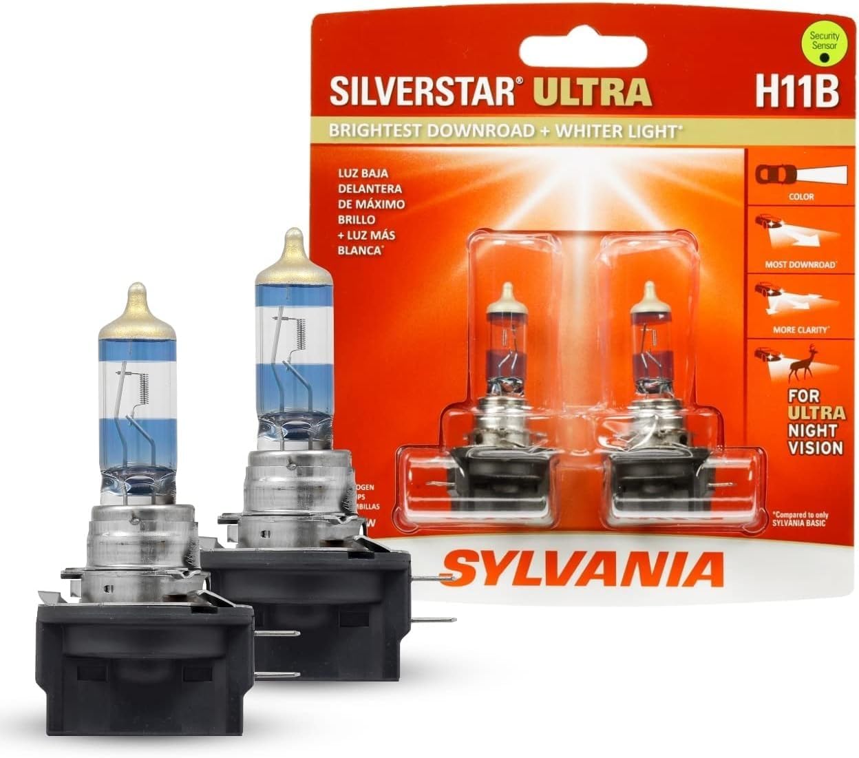 SYLVANIA H11B SilverStar Ultra headlight closeup for brighter downroad visibility