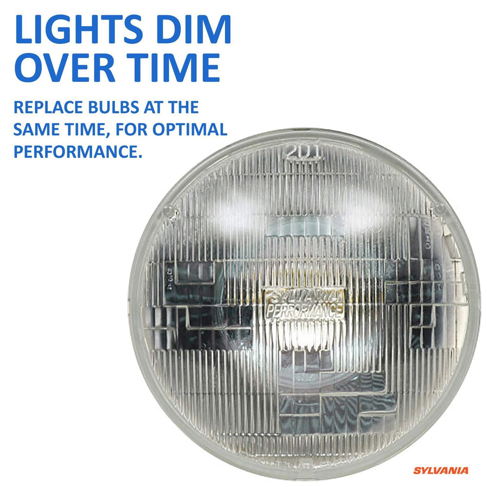 SYLVANIA H6024 sealed-beam headlight package showing durable design for all-weather use.