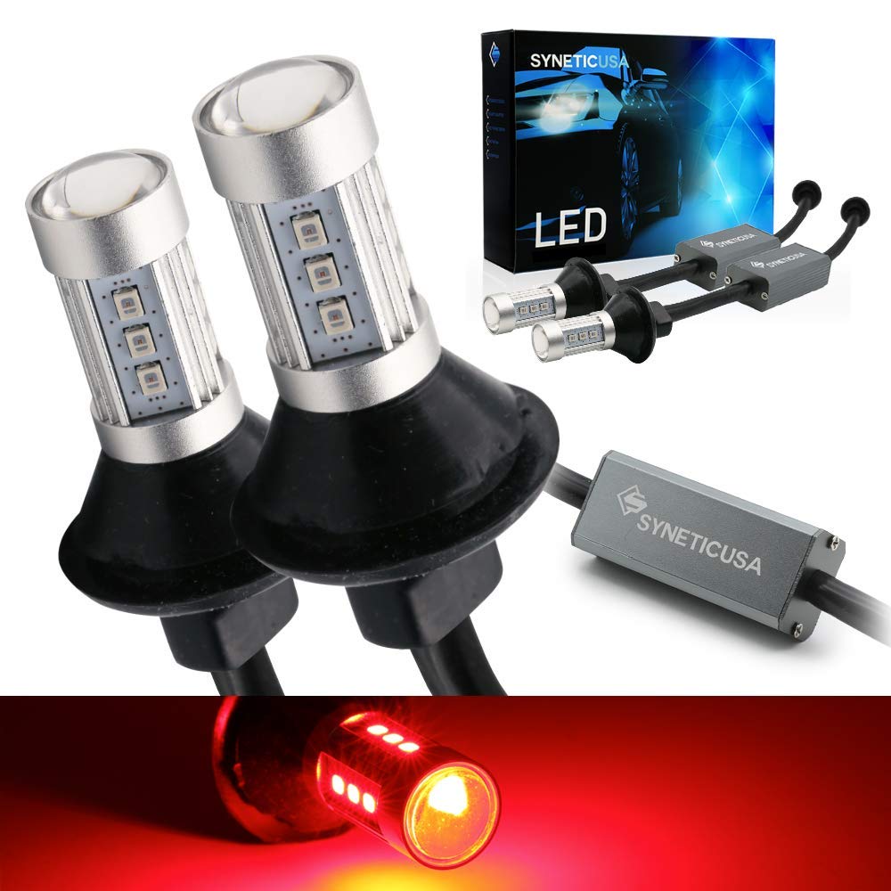 Syneticusa 3157 red LED bulbs with built-in resistors for error-free operation.