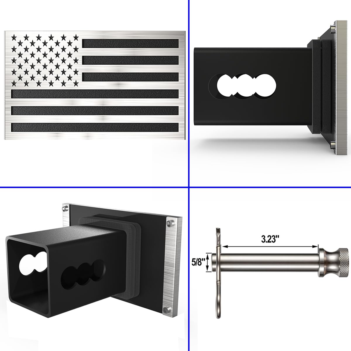 Synrroe aluminum base hitch cover pairs with 2-inch receivers for secure, durable mounting.