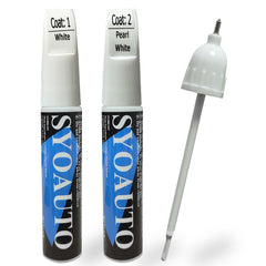 SYOAUTO Pearl White touch-up pen for precise chip repair on pearl white car finishes.
