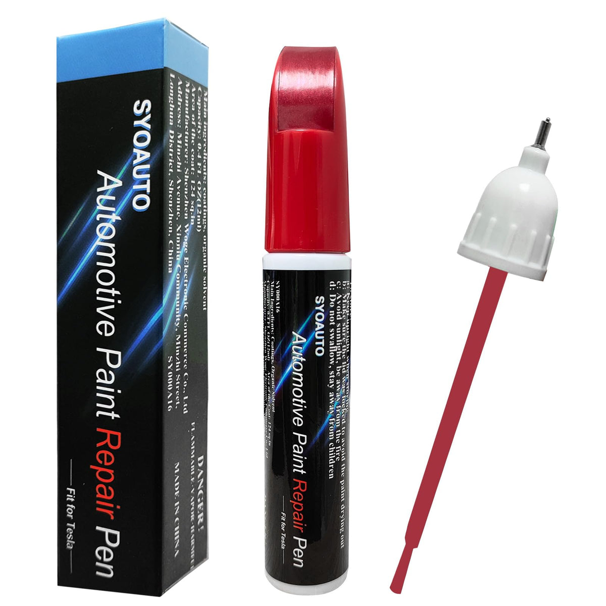 SYOAUTO Ultra Red PR01 bottle and pen illustrate easy color-matching for repairs.