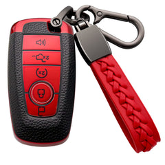 Syodiesn Ford key fob cover with soft TPU and leather keychain protects against drops.