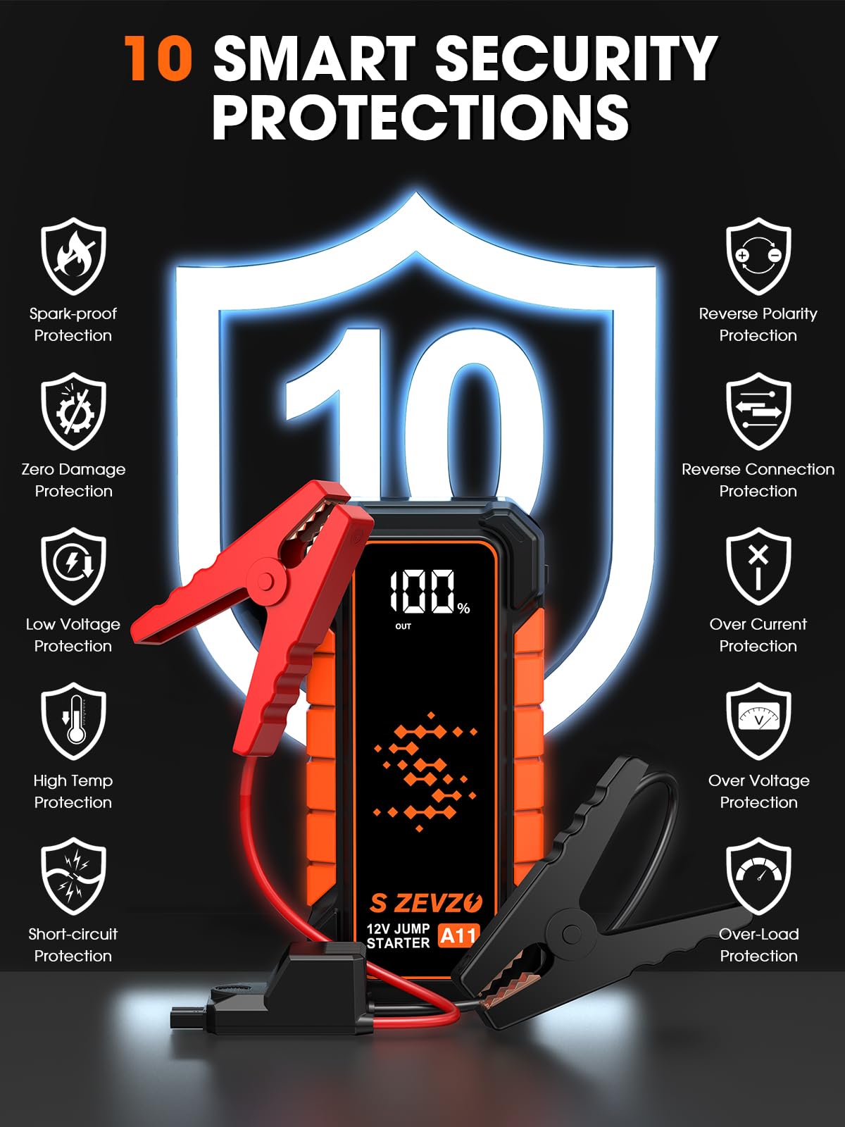 S ZEVZO A11 jump starter carrying case for easy storage and transport.