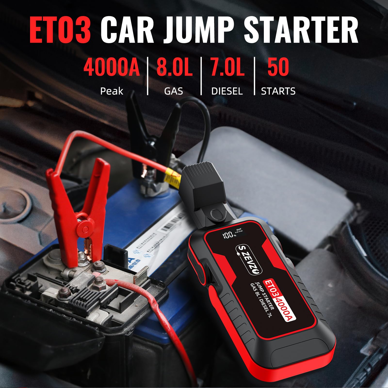 S ZEVZO ET03 jump starter rear view highlighting portable design