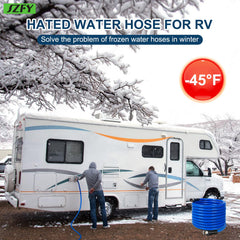 SZFY heated water hose with camper connector for easy cold-weather hookups.