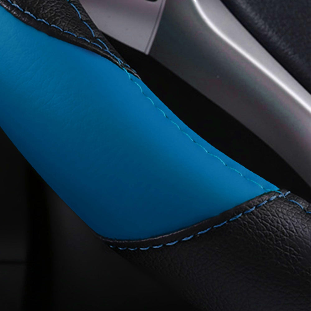 szttswamp leather steering wheel cover blue-2 closeup texture breathable material