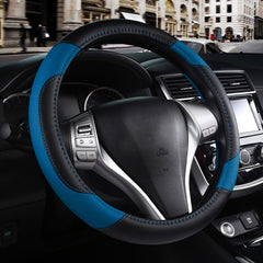 szttswamp leather steering wheel cover blue-2 front view for grip and style