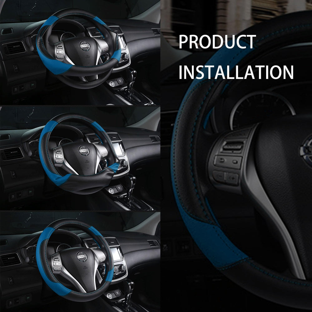 szttswamp leather steering wheel cover blue-2 packaging display for retail