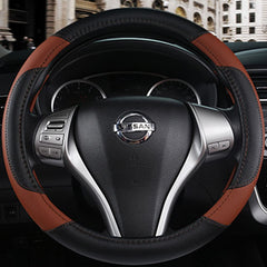 szttswamp leather steering wheel cover shows glove-like fit for most standard wheels.