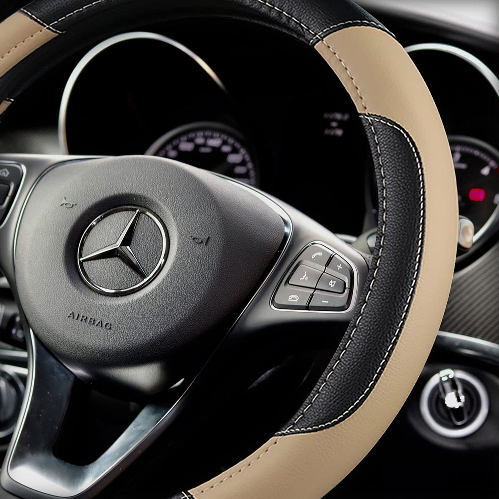 szttswamp leather steering wheel cover non-slip texture for stable steering in any season.