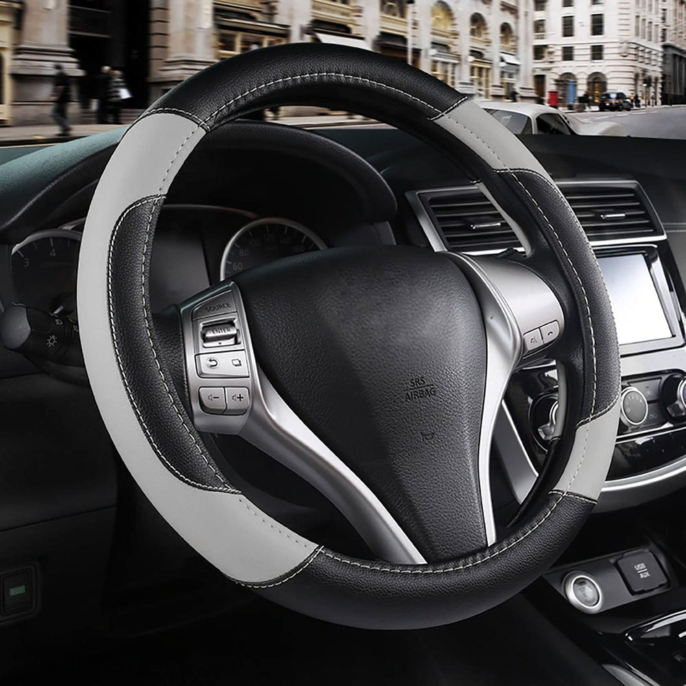szttswamp leather steering wheel cover with non-slip grip for safer driving.