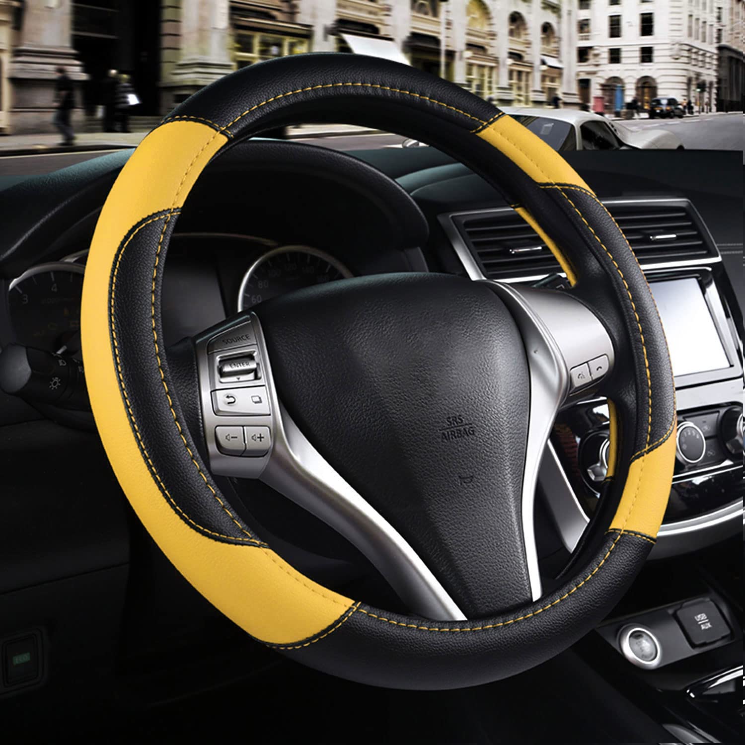 szttswamp leather steering wheel cover on wheel enhances grip and control