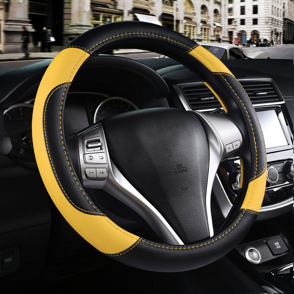 szttswamp leather steering wheel cover on wheel enhances grip and control