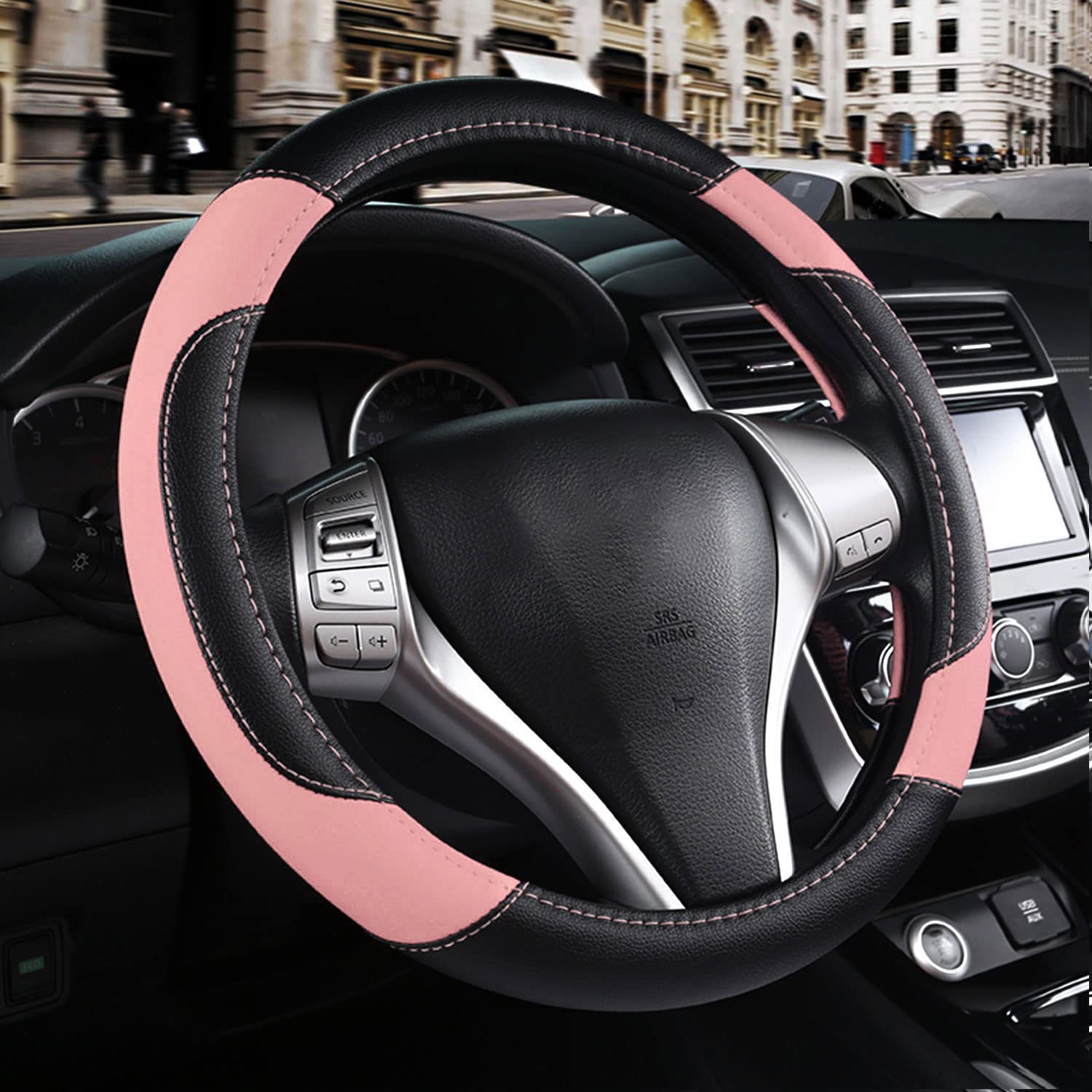 szttswamp pink leather wheel cover for stylish protection and comfortable grip.