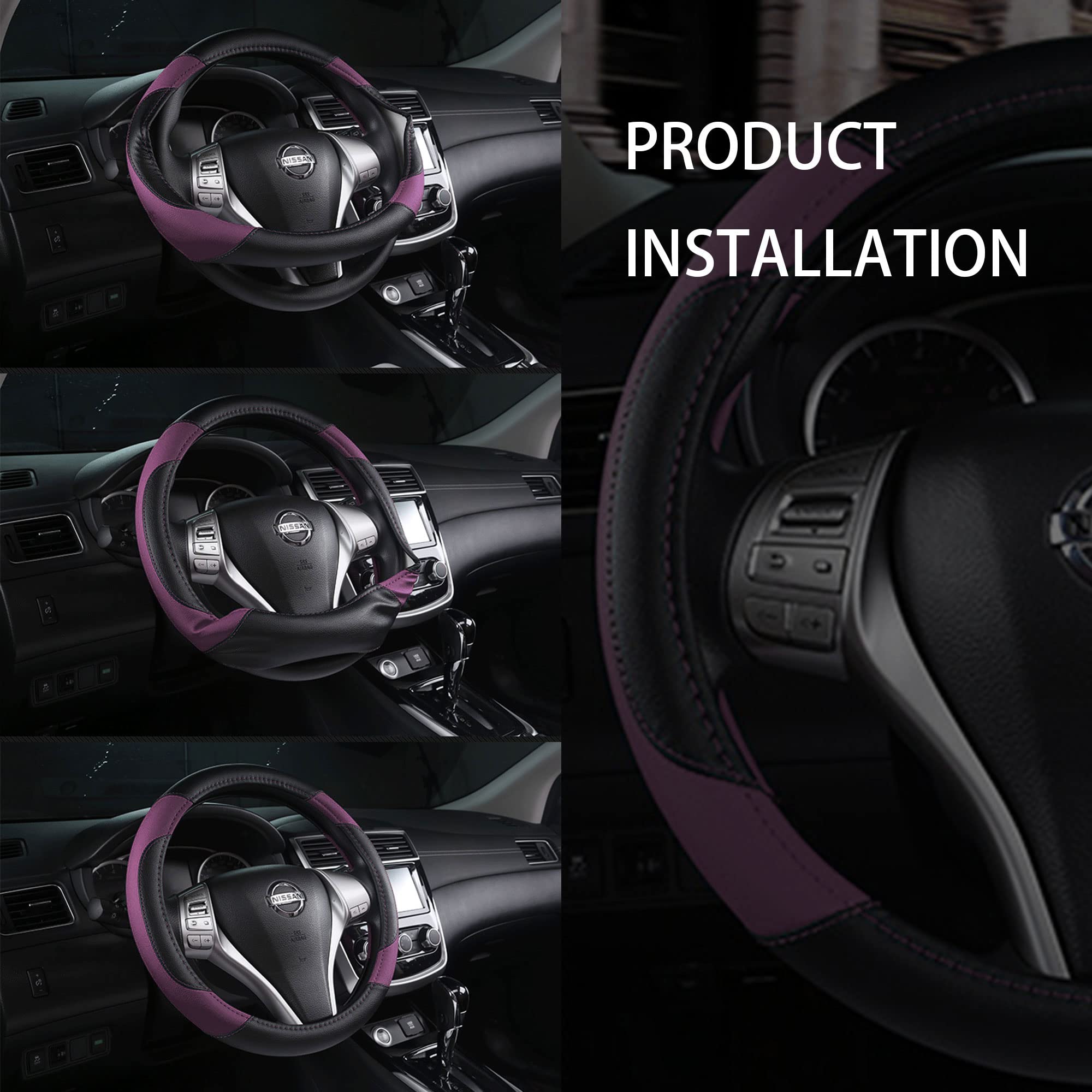 szttswamp leather steering wheel cover protects wheel surface from wear.